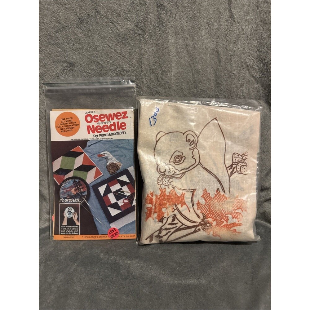 Vintage 80s Oh So Easy Clarke's Osewez Punch Embroidery Kit Squirrel